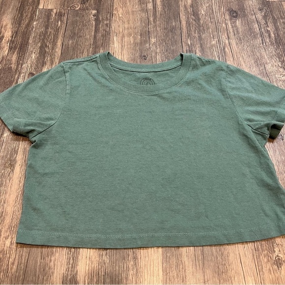 Urban Outfitters Army Green Round Neckline Crop Short Sleeves Casual Top Y2K S - Picture 4 of 11